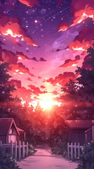 Enchanted Sunset Village Scene