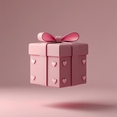 Romantic pink gift box with hearts floating on a soft background for special occasions like anniversaries or Valentine's Day