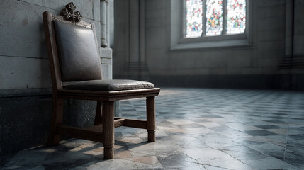 A solitary wooden chair in an echoey cathedral corner invites meditation, conjuring All Saints' Day and existential reveries