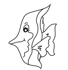 Cute cartoon hand drawn vector funny angel fish outline.