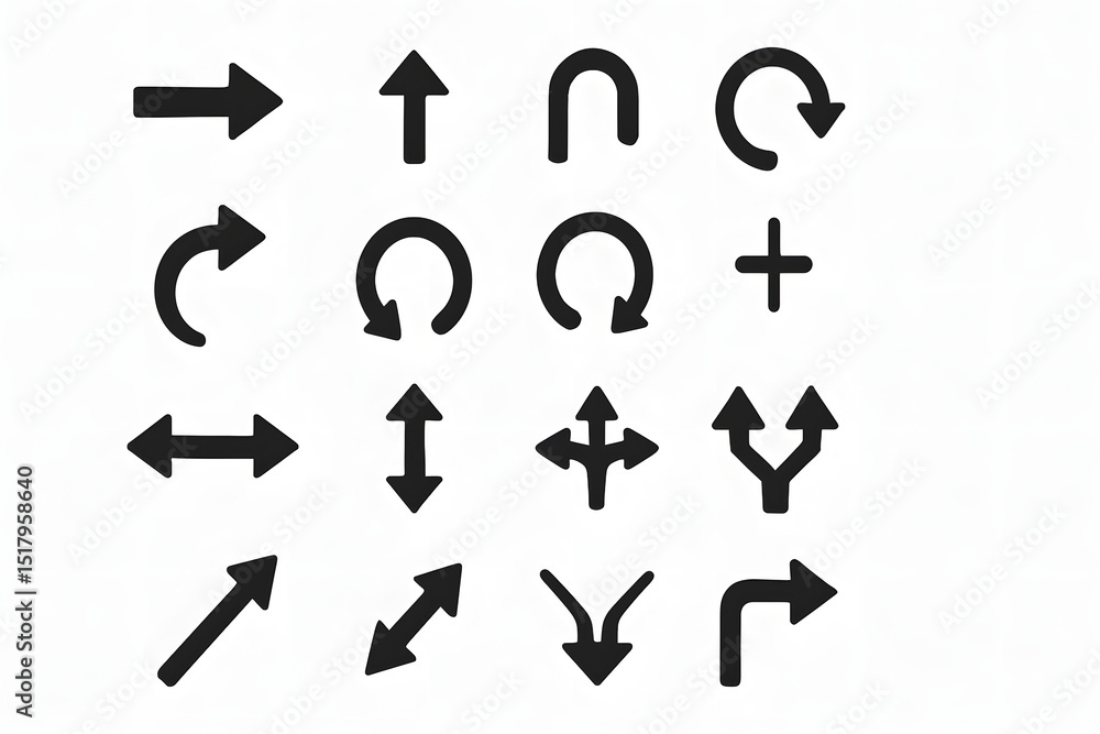 Poster versatile arrows set: a comprehensive collection of direction and navigation icons in a clear, black
