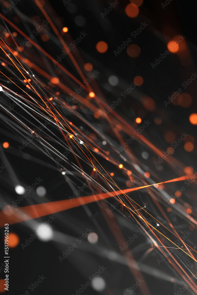 Poster abstract image showing orange and white lines with bokeh effect on a dark gray background
