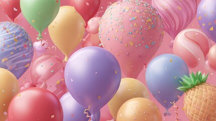 Celebratory Array of Colorful Balloons with Unique Textures for Festive Occasions