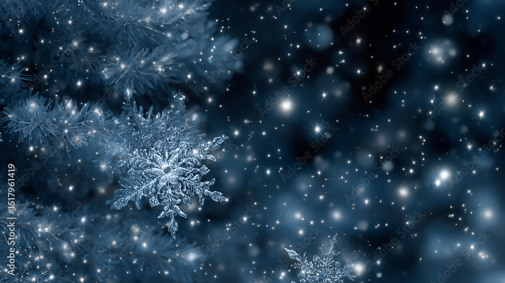 Aufkleber bluetoned image showcases snowflakes christmas tree branches and sparkling dots creating a winter sc