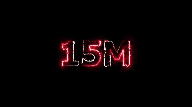 Futuristic 15M neon light text on dark background - vibrant glowing number in cyberpunk and digital style, perfect for tech themes and modern designs