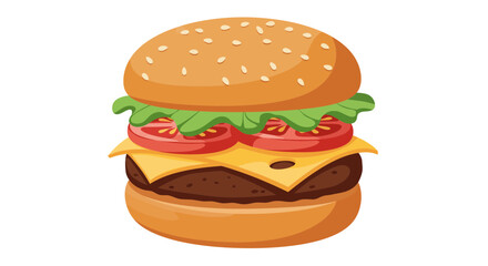 Vector of a hamburger with lettuce, tomato, cheese and meat inside