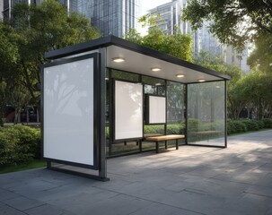 Bus stop advertisement space in an urban setting