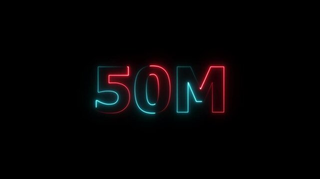 Futuristic 50M neon light text on dark background - vibrant glowing number in cyberpunk and digital style, perfect for tech themes and modern designs