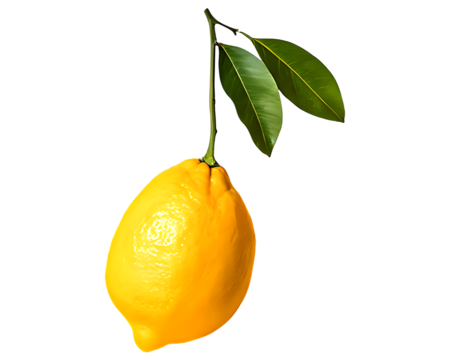 Minimalist Lemon Art – Bright Yellow Fruit with Green Leaves on transparent Background.png