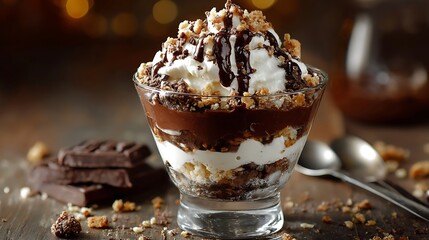 Decadent Chocolate Parfait with Whipped Cream and Crumbled Cookies