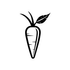 Carrot Icon: A simple yet striking black and white illustration of a carrot with leaf. Perfect for healthy eating, farm fresh, and vegetarian themes.