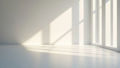 Minimalist white wall and floor empty room with sunlight from window