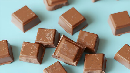 Chocolate Squares On Light Blue Background