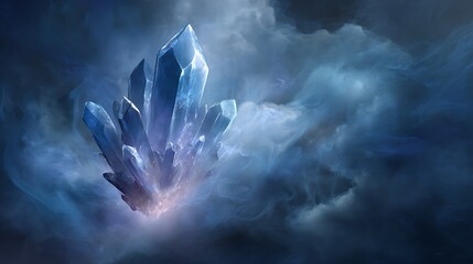 Ethereal Crystal Formation Amidst Swirling Clouds in a Dreamscape (Fantasy)
