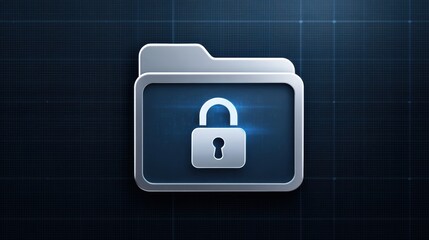 Fototapeta premium A metallic folder icon with a lock symbol represents secure file storage and data protection on a digital grid background.