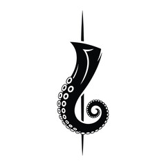Grilled Octopus Tentacle Skewer Silhouette, Vector, Illustration, Icon, Logo, White Background.