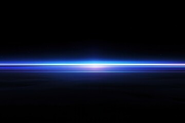 Night landscape with a bright blue light on horizon against black sky. Use for technology, space, future concepts, or artistic backgrounds.