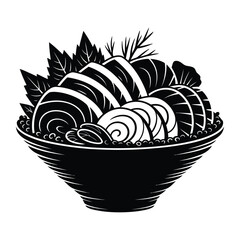 Sashimi Platter Top View Silhouette, Vector, Illustration, Icon, Logo, White Background.