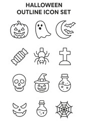 set of funny halloween icons. outline style. editable stroke icons.