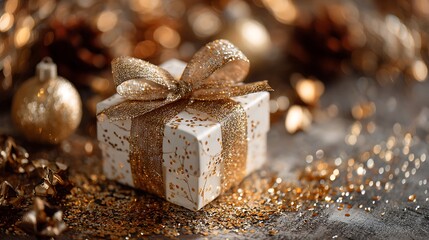 Sparkling Golden Christmas Gift Presents a Festive and Magical Holiday Ambiance
