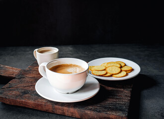 Espresso cup with Americano shot and biscuit breakfast set