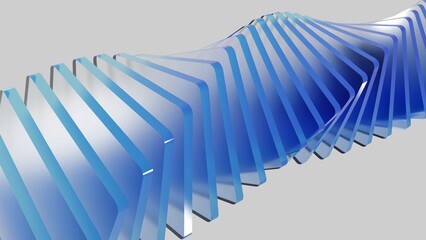 3D Abstract Blue Glass Shapes. Modern gradient wave forms with transparent layered design in futuristic style.