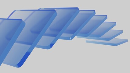 3D Abstract Blue Glass Shapes. Modern gradient wave forms with transparent layered design in futuristic style.
