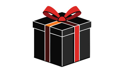 Obraz premium Isometric Black Gift Box with Red Ribbon and Decorative Trim Illustration
