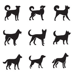 Playful dog silhouettes in various poses, perfect for animal lovers
