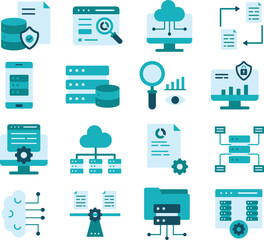 Big Data illustration set. Includes of data analysis, data science, database, cloud computing, and More. Vector flat color collection