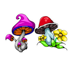 red and purple mushroom illustration for background graphic design purposes