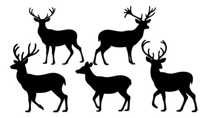 set of deer silhouette design vector art illustration