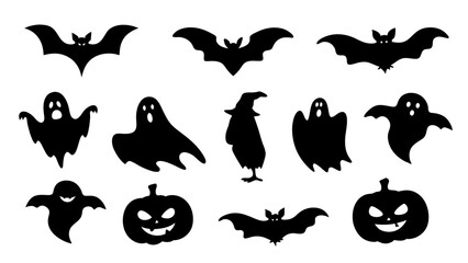set of halloween icon silhouette vector on tranparent background