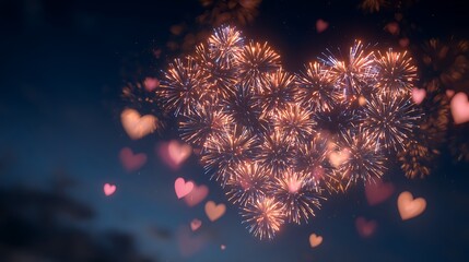 Dazzling Heart of Fireworks Against Dark Night Sky, Sparkling with Affection and Celebration