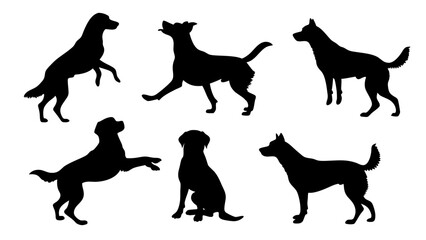 set of dog different pose silhouette vector