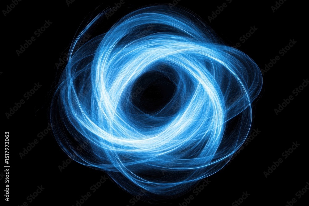 Poster abstract design of blue energy swirl over black background. use this image for a science or technolo