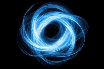 Abstract design of blue energy swirl over black background. Use this image for a science or technology related project.