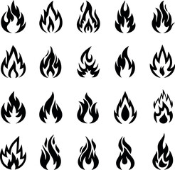 Collection of simple minimalistic and modern fire flames for graphic design