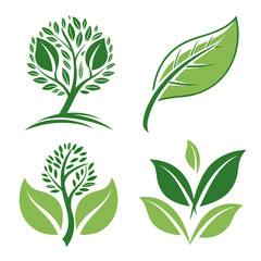 vector set of green leaves