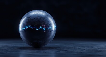 Metallic Orb Reflecting Abstract Data, Sci-Fi Background. Future Dust