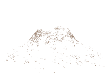 A stylized, pixelated depiction of a pile of earth or sand, possibly volcanic in nature, with scattered colored specks suggesting minerals or other materials. 