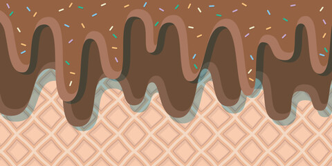 Cool sweet waffle cone texture melted brown vector background