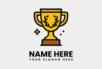 Golden trophy cup with a laurel wreath emblem, signifying an honorable victory or distinguished achievement. Success concept