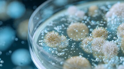 Petri Dish Culture of Mold Growth with Detailed Bubbles and Structures (31 characters)