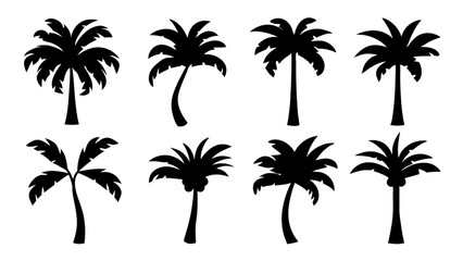 set of stylized palm tree silhouette vector on tranparent background