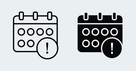 Calendar icon for design. Simple flat style personal organizer with exclamation icon