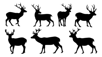 set of deer silhouette design vector art illustration