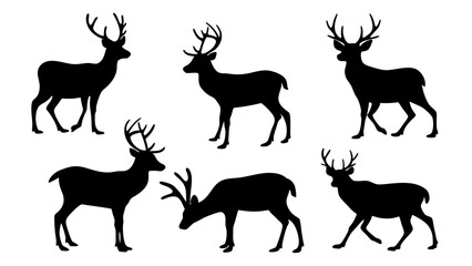 set of deer silhouette design vector art illustration