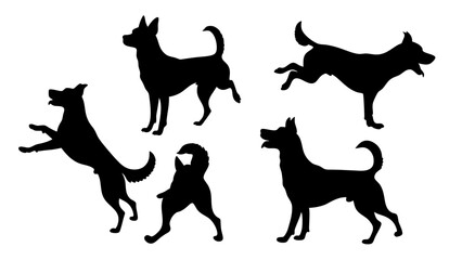 set of dog different pose silhouette vector