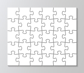 Plakat Puzzle silhouette with 30 pieces. Mosaic details grid. Cutting template. Scheme of jigsaw thinking game. Modern background with separate shapes. Simple frame tiles. Vector illustration
